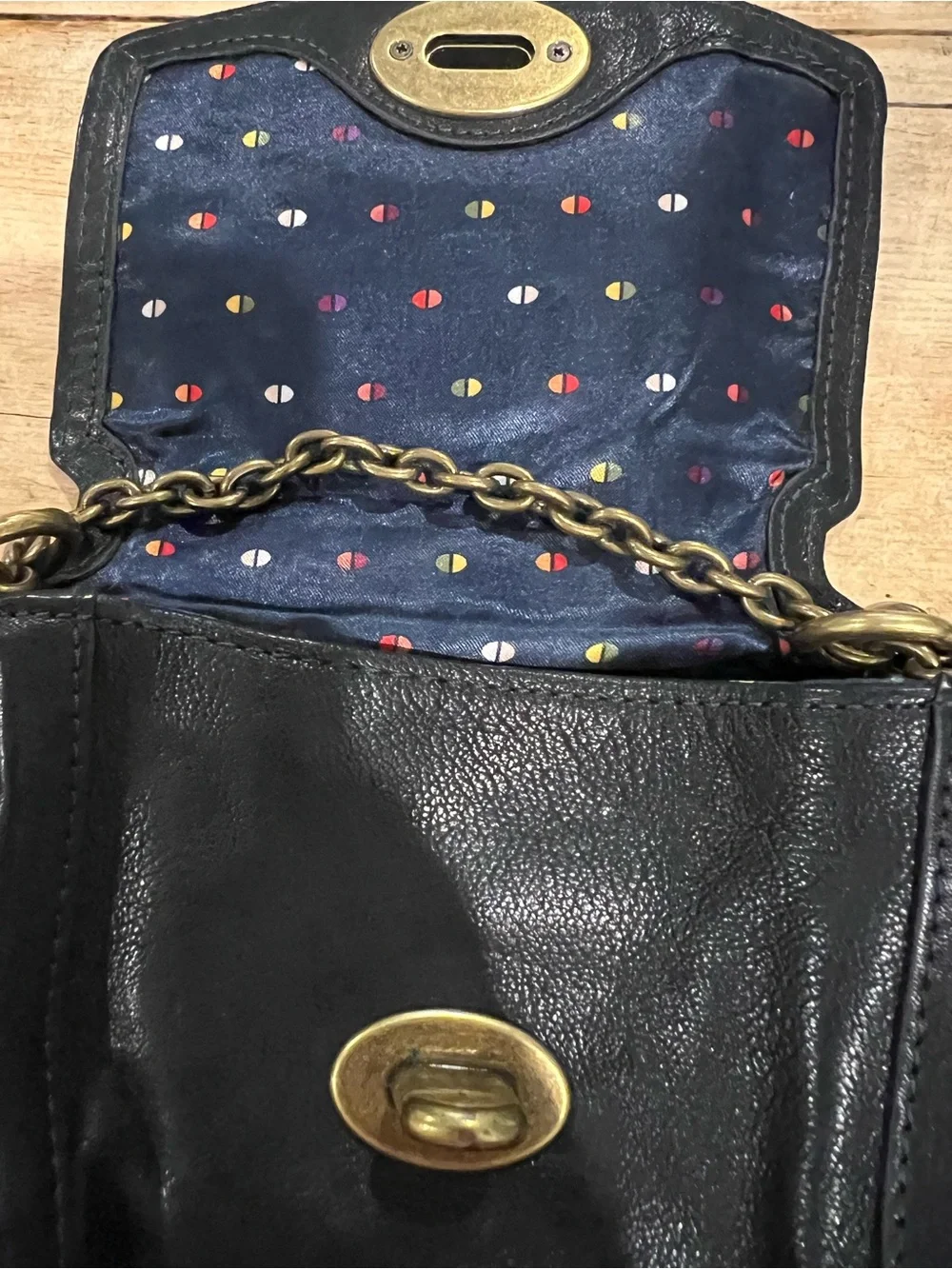 Fossil Black Leather Mini Crossbody Bag with Chain Strap